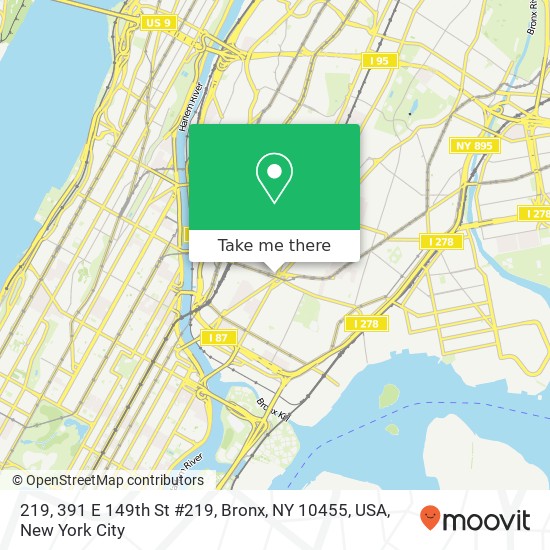 Mapa de 219, 391 E 149th St #219, Bronx, NY 10455, USA
