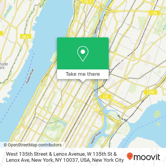 West 135th Street & Lenox Avenue, W 135th St & Lenox Ave, New York, NY 10037, USA map