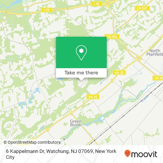 Mapa de 6 Kappelmann Dr, Watchung, NJ 07069
