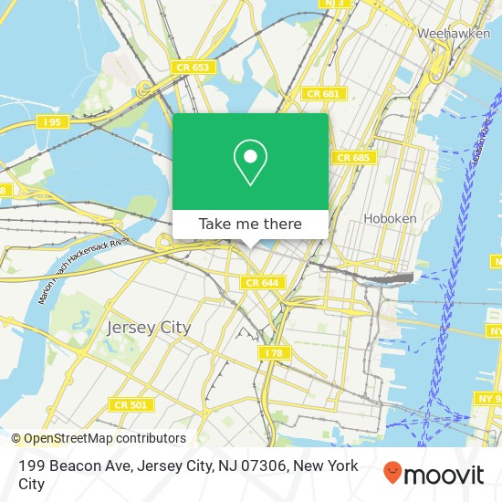 Mapa de 199 Beacon Ave, Jersey City, NJ 07306