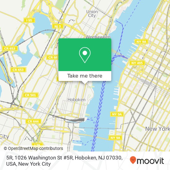 Mapa de 5R, 1026 Washington St #5R, Hoboken, NJ 07030, USA