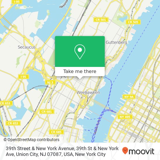 Mapa de 39th Street & New York Avenue, 39th St & New York Ave, Union City, NJ 07087, USA