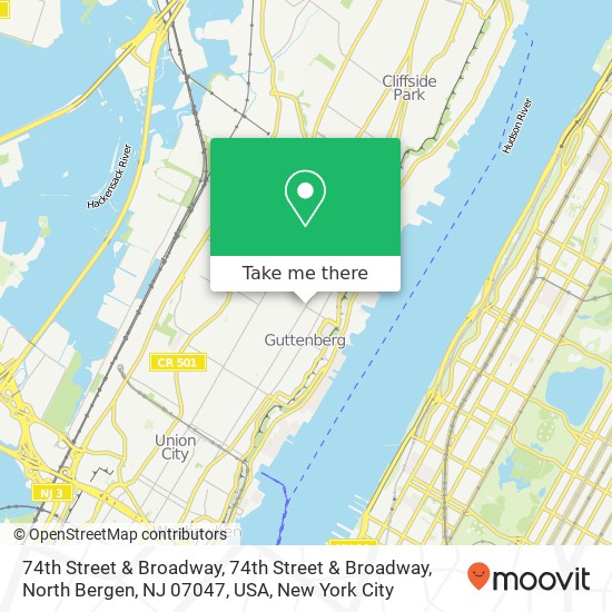 Mapa de 74th Street & Broadway, 74th Street & Broadway, North Bergen, NJ 07047, USA