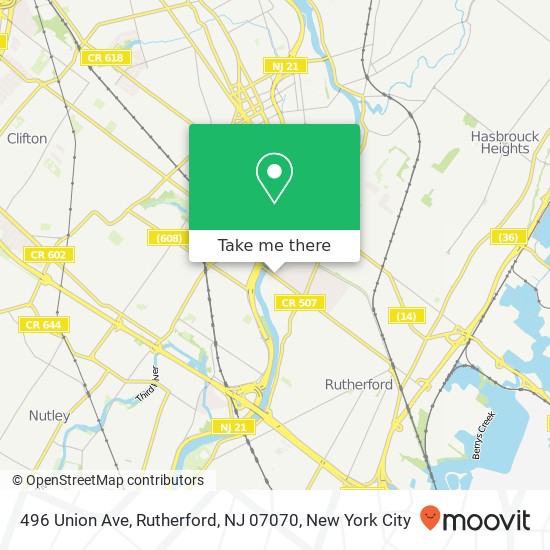 Mapa de 496 Union Ave, Rutherford, NJ 07070