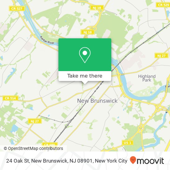 Mapa de 24 Oak St, New Brunswick, NJ 08901