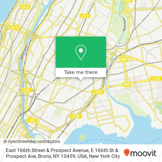 East 166th Street & Prospect Avenue, E 166th St & Prospect Ave, Bronx, NY 10459, USA map