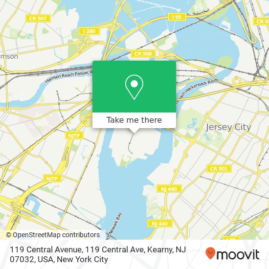 Mapa de 119 Central Avenue, 119 Central Ave, Kearny, NJ 07032, USA