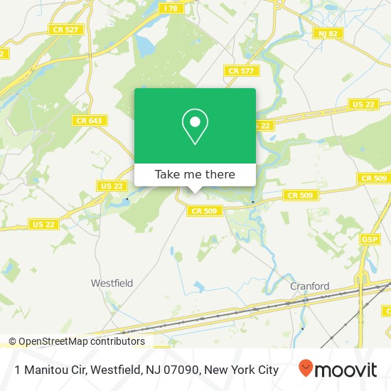Mapa de 1 Manitou Cir, Westfield, NJ 07090