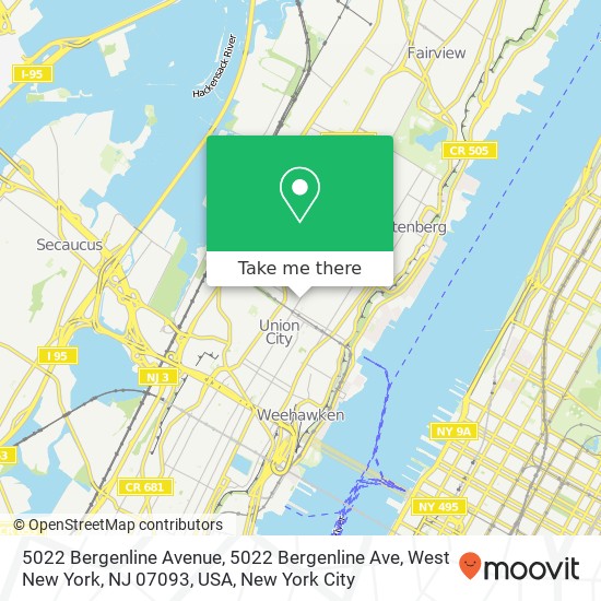 5022 Bergenline Avenue, 5022 Bergenline Ave, West New York, NJ 07093, USA map