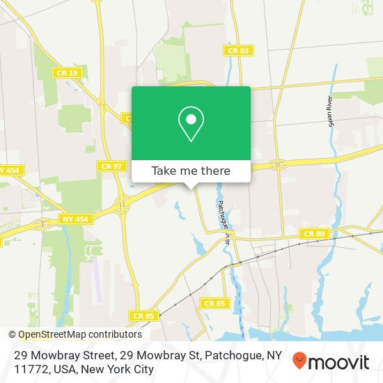 Mapa de 29 Mowbray Street, 29 Mowbray St, Patchogue, NY 11772, USA