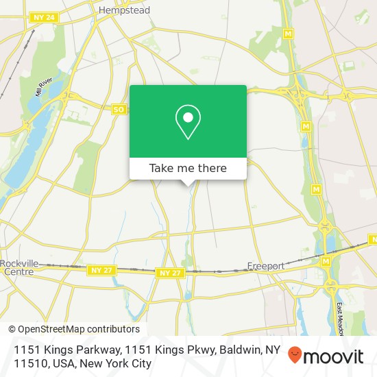 Mapa de 1151 Kings Parkway, 1151 Kings Pkwy, Baldwin, NY 11510, USA