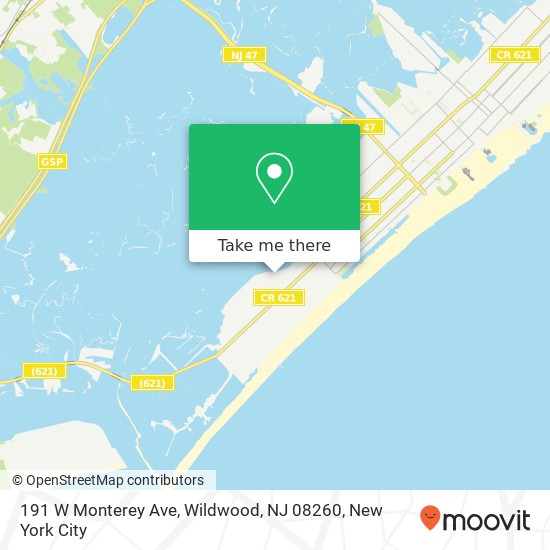 Mapa de 191 W Monterey Ave, Wildwood, NJ 08260