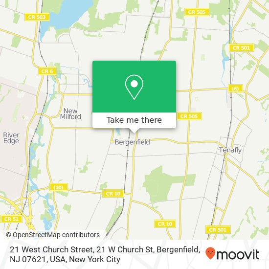 Mapa de 21 West Church Street, 21 W Church St, Bergenfield, NJ 07621, USA
