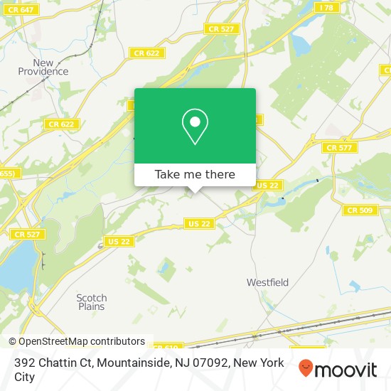 Mapa de 392 Chattin Ct, Mountainside, NJ 07092