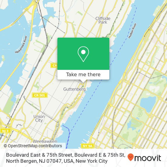 Mapa de Boulevard East & 75th Street, Boulevard E & 75th St, North Bergen, NJ 07047, USA