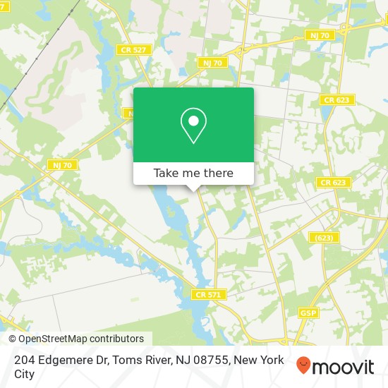 Mapa de 204 Edgemere Dr, Toms River, NJ 08755