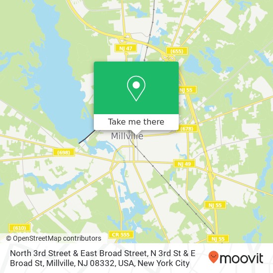 Mapa de North 3rd Street & East Broad Street, N 3rd St & E Broad St, Millville, NJ 08332, USA