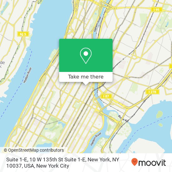 Mapa de Suite 1-E, 10 W 135th St Suite 1-E, New York, NY 10037, USA