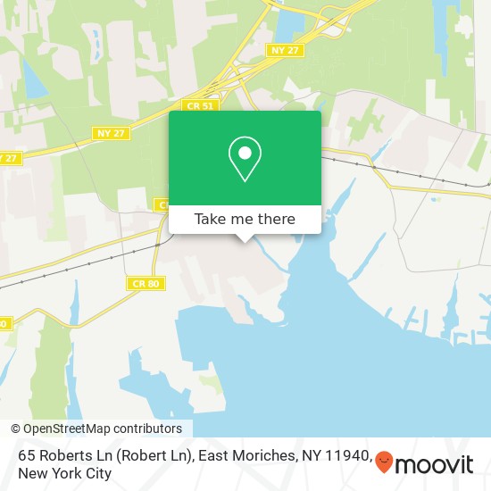 Mapa de 65 Roberts Ln (Robert Ln), East Moriches, NY 11940