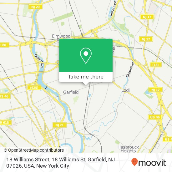 Mapa de 18 Williams Street, 18 Williams St, Garfield, NJ 07026, USA