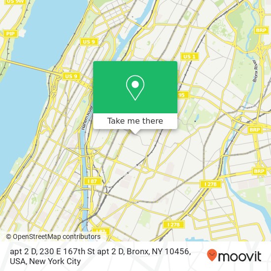 Mapa de apt 2 D, 230 E 167th St apt 2 D, Bronx, NY 10456, USA