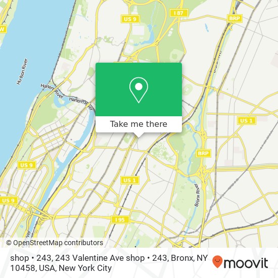 Mapa de shop  •  243, 243 Valentine Ave shop  •  243, Bronx, NY 10458, USA