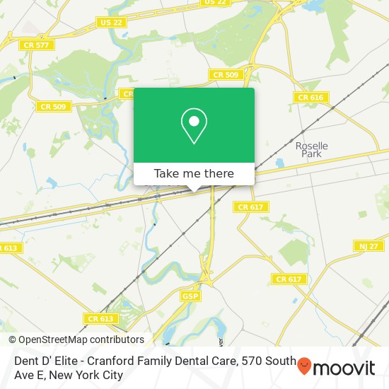 Mapa de Dent D' Elite - Cranford Family Dental Care, 570 South Ave E