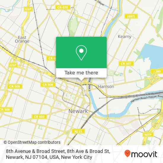 8th Avenue & Broad Street, 8th Ave & Broad St, Newark, NJ 07104, USA map