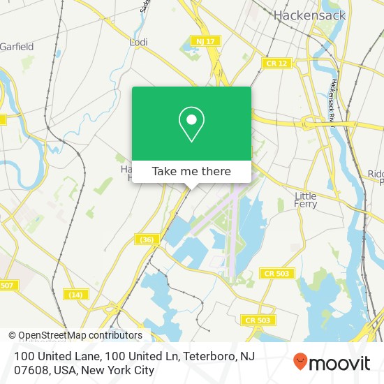 Mapa de 100 United Lane, 100 United Ln, Teterboro, NJ 07608, USA