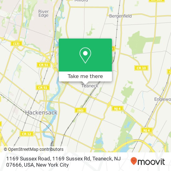 Mapa de 1169 Sussex Road, 1169 Sussex Rd, Teaneck, NJ 07666, USA