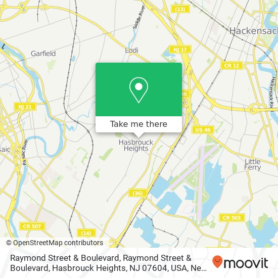 Mapa de Raymond Street & Boulevard, Raymond Street & Boulevard, Hasbrouck Heights, NJ 07604, USA