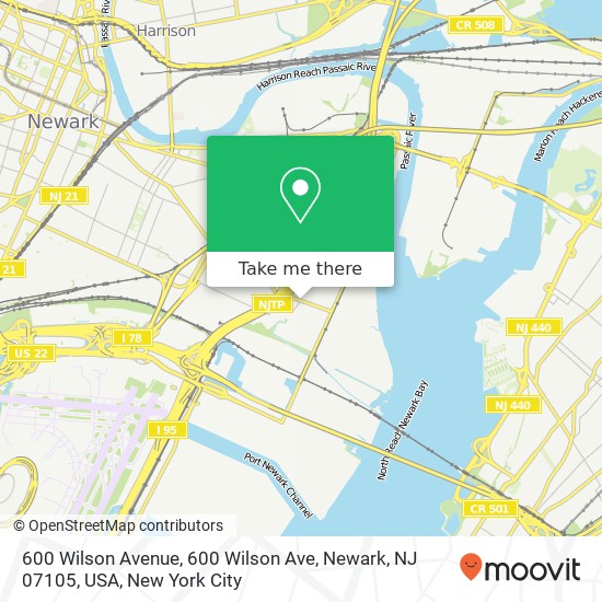 Mapa de 600 Wilson Avenue, 600 Wilson Ave, Newark, NJ 07105, USA