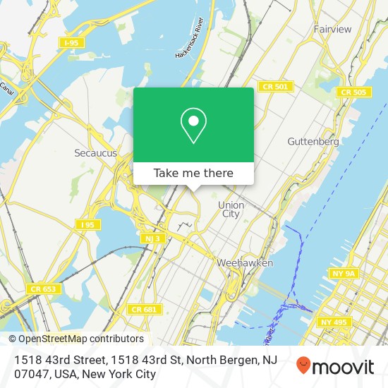 Mapa de 1518 43rd Street, 1518 43rd St, North Bergen, NJ 07047, USA