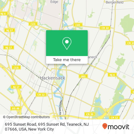 Mapa de 695 Sunset Road, 695 Sunset Rd, Teaneck, NJ 07666, USA