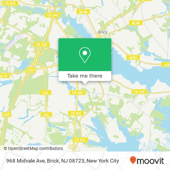Mapa de 968 Midvale Ave, Brick, NJ 08723