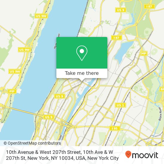 10th Avenue & West 207th Street, 10th Ave & W 207th St, New York, NY 10034, USA map