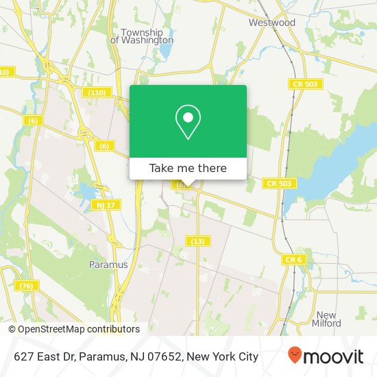 Mapa de 627 East Dr, Paramus, NJ 07652