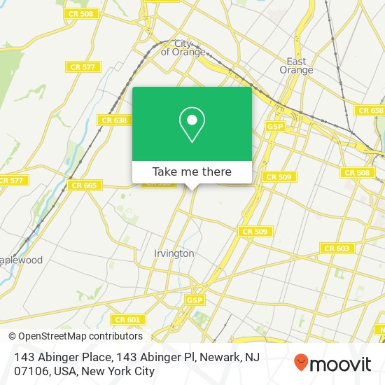 Mapa de 143 Abinger Place, 143 Abinger Pl, Newark, NJ 07106, USA