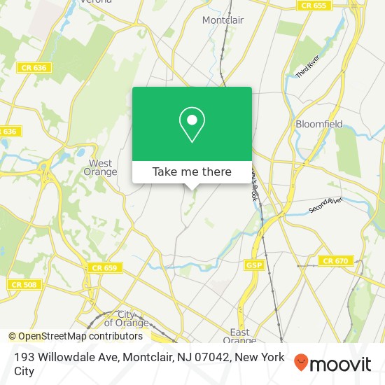 Mapa de 193 Willowdale Ave, Montclair, NJ 07042