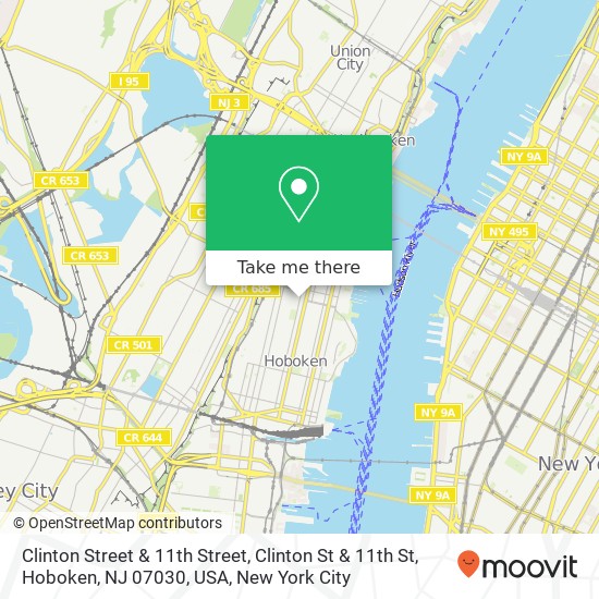 Mapa de Clinton Street & 11th Street, Clinton St & 11th St, Hoboken, NJ 07030, USA