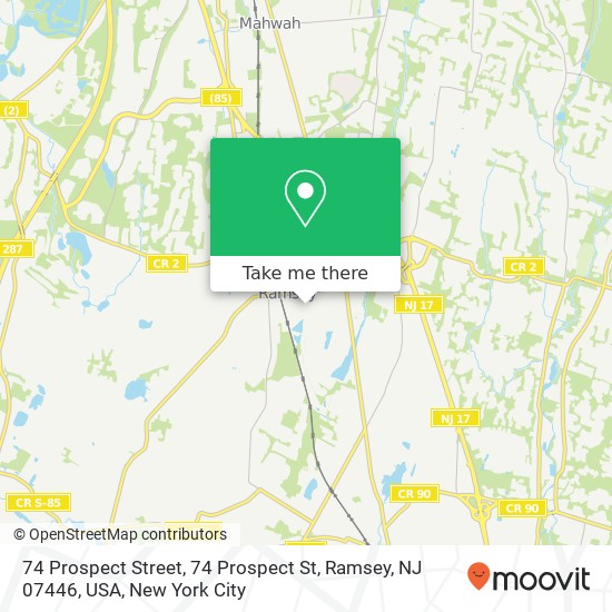 Mapa de 74 Prospect Street, 74 Prospect St, Ramsey, NJ 07446, USA