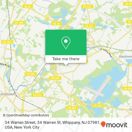 Mapa de 34 Warren Street, 34 Warren St, Whippany, NJ 07981, USA