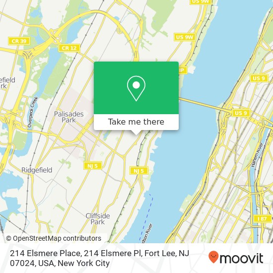 Mapa de 214 Elsmere Place, 214 Elsmere Pl, Fort Lee, NJ 07024, USA