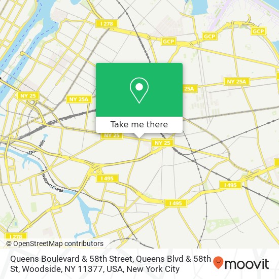 Mapa de Queens Boulevard & 58th Street, Queens Blvd & 58th St, Woodside, NY 11377, USA