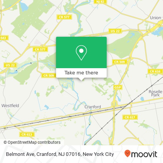 Mapa de Belmont Ave, Cranford, NJ 07016