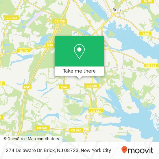 Mapa de 274 Delaware Dr, Brick, NJ 08723