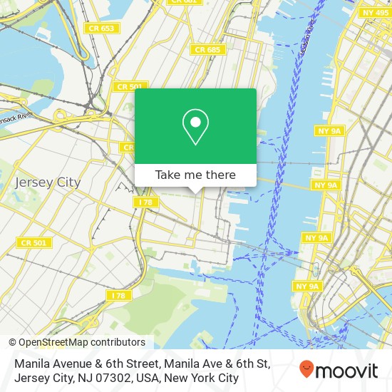 Manila Avenue & 6th Street, Manila Ave & 6th St, Jersey City, NJ 07302, USA map