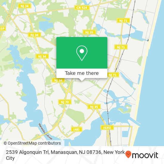 Mapa de 2539 Algonquin Trl, Manasquan, NJ 08736