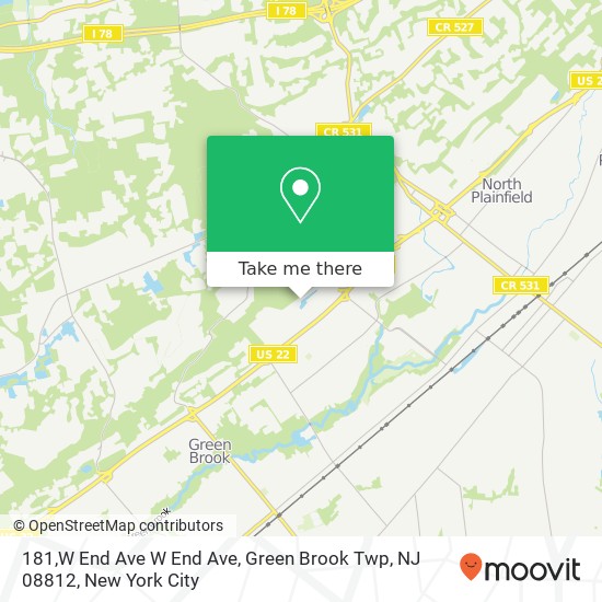 Mapa de 181,W End Ave W End Ave, Green Brook Twp, NJ 08812