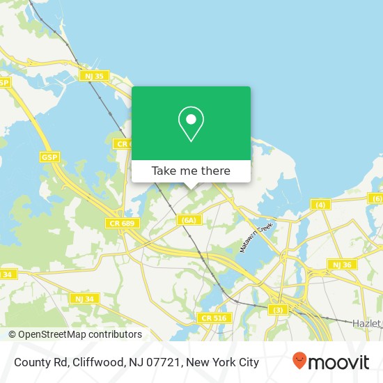 Mapa de County Rd, Cliffwood, NJ 07721